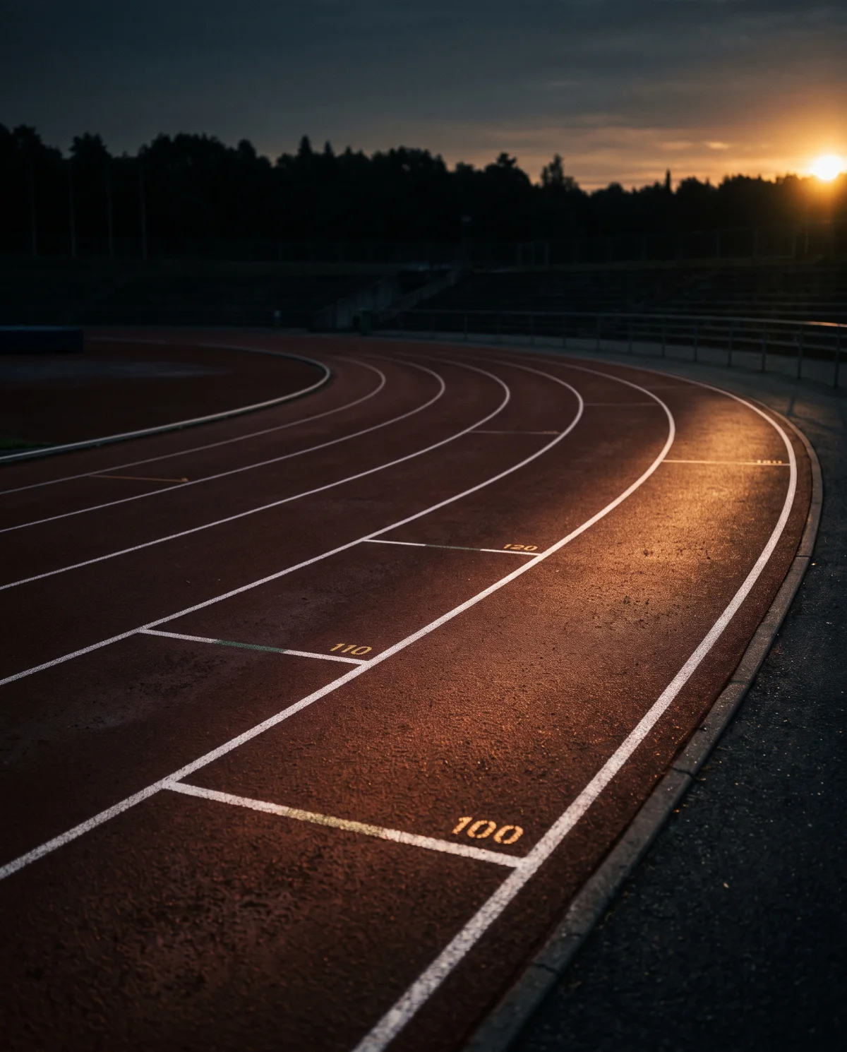 An empty athletics track at dawn